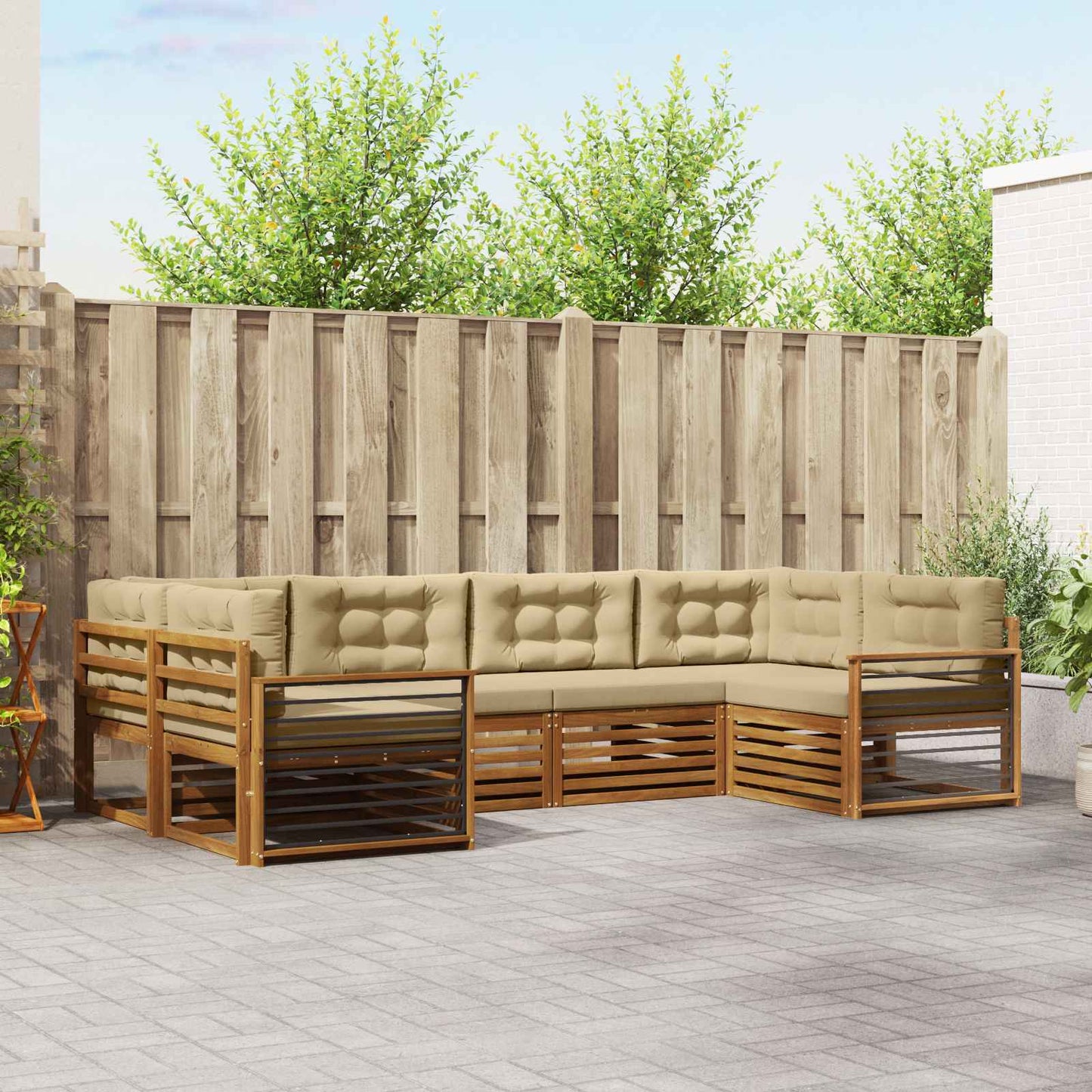 Outdoor-Sofagarnitur 6 stk. Natur und Beige Massivholz Akazie