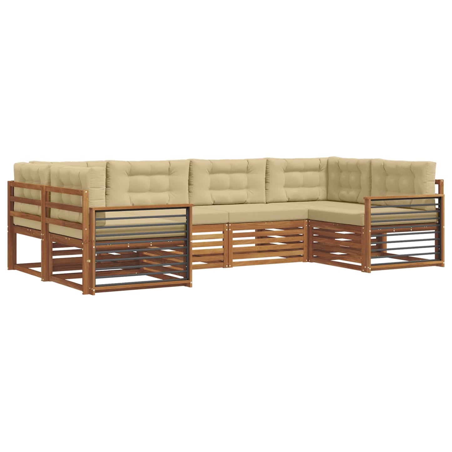Outdoor-Sofagarnitur 6 stk. Natur und Beige Massivholz Akazie