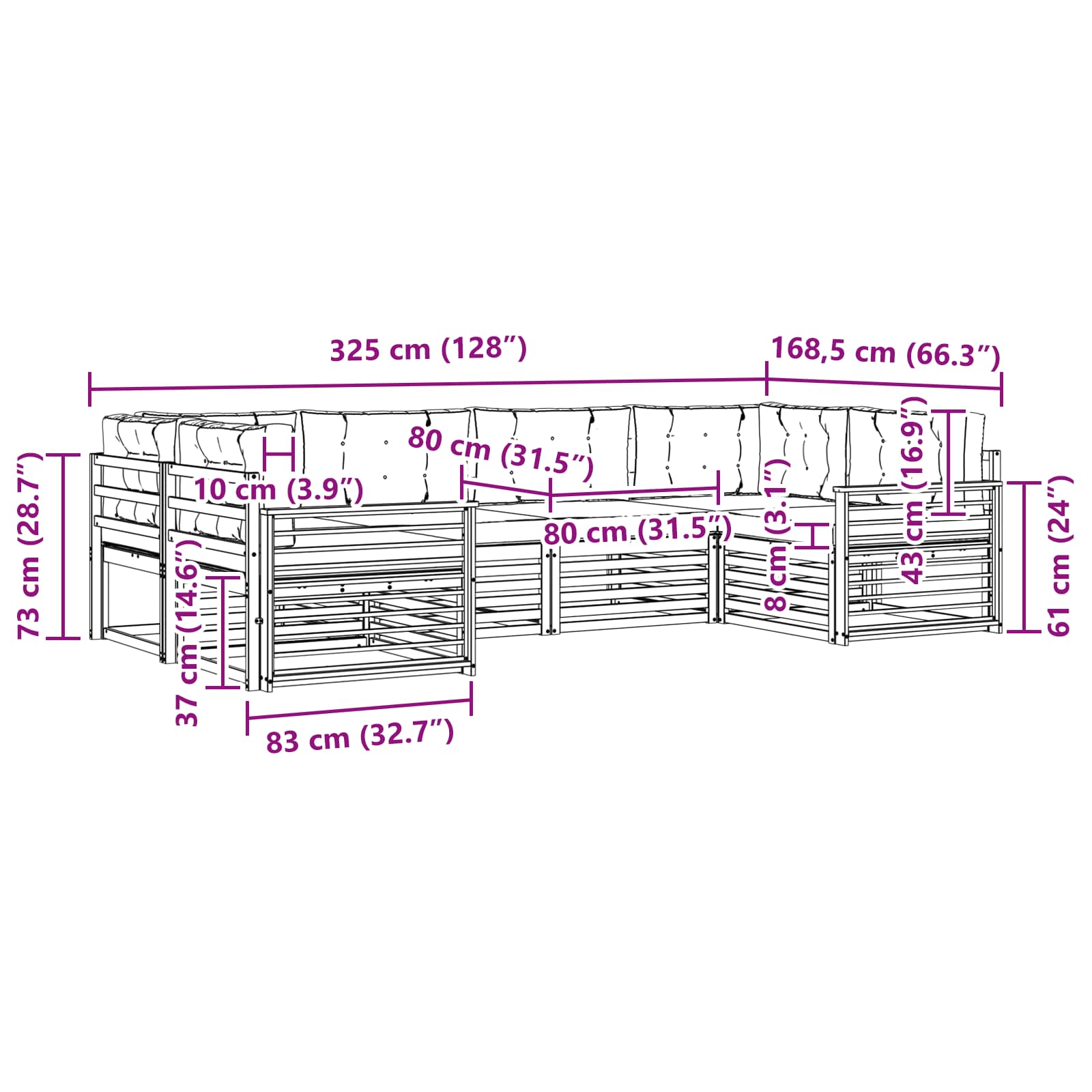Outdoor-Sofagarnitur 6 stk. Natur und Beige Massivholz Akazie