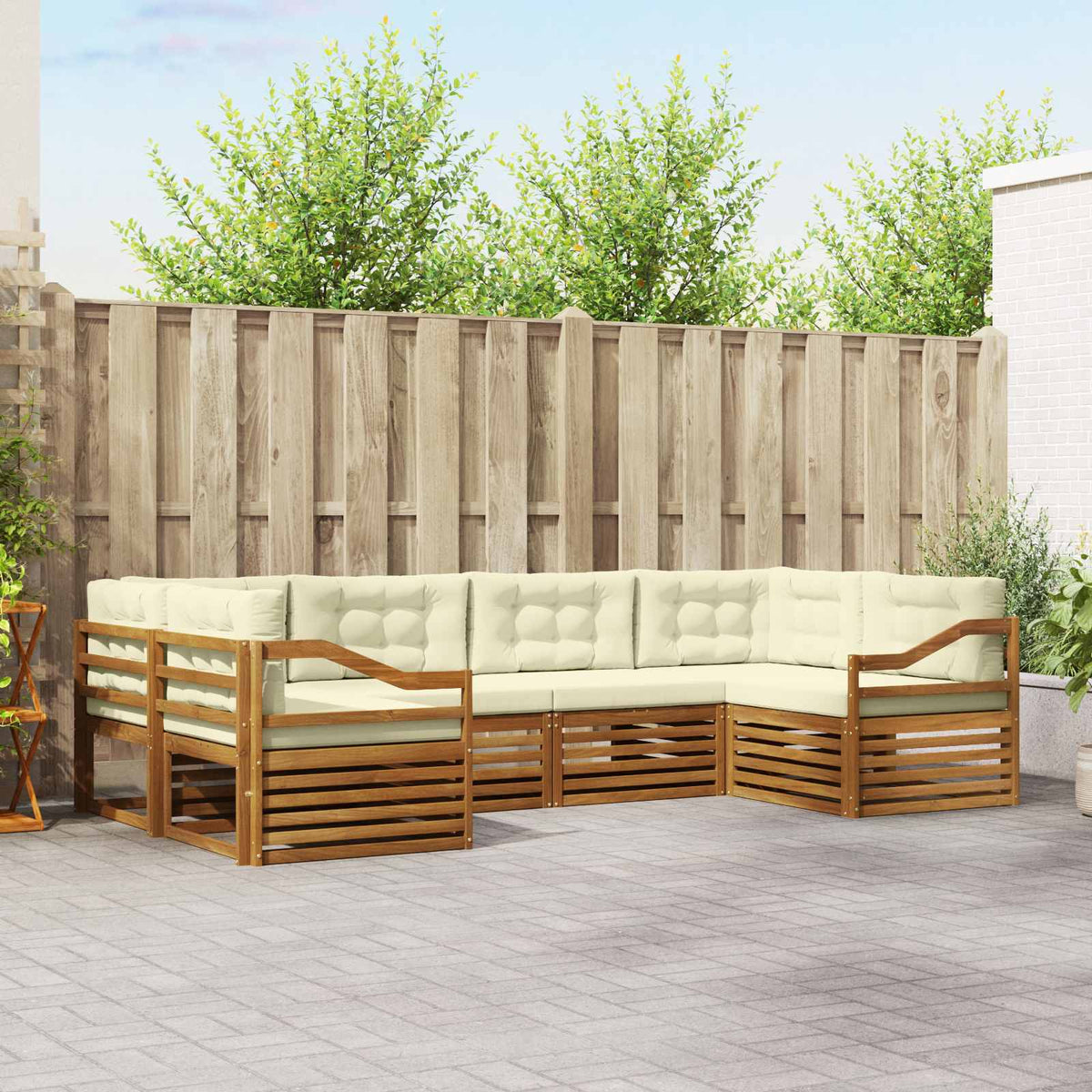 Outdoor-Sofagarnitur 6 stk. Natur und Creme Massivholz Akazie