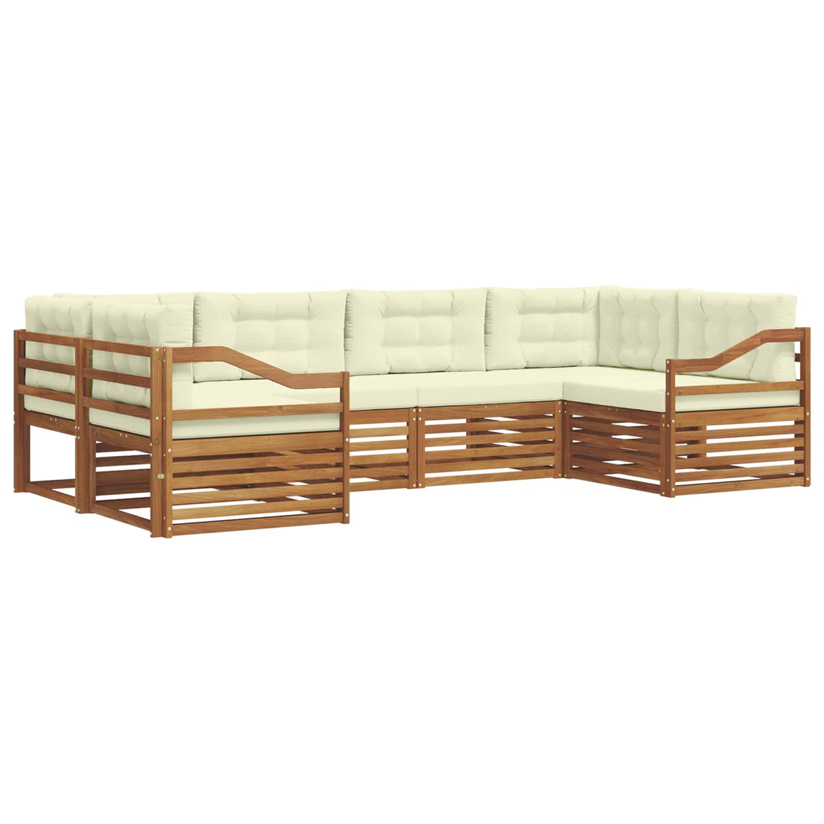 Outdoor-Sofagarnitur 6 stk. Natur und Creme Massivholz Akazie