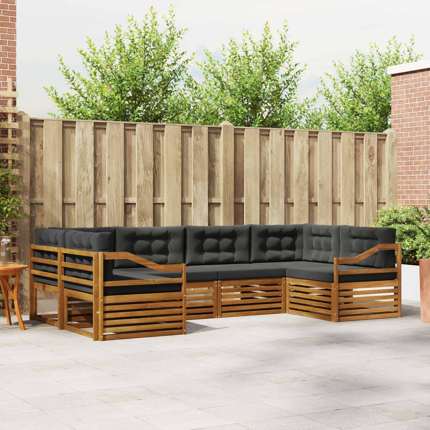Outdoor-Sofagarnitur mit Kissen 6 pcs Natur und Anthrazit