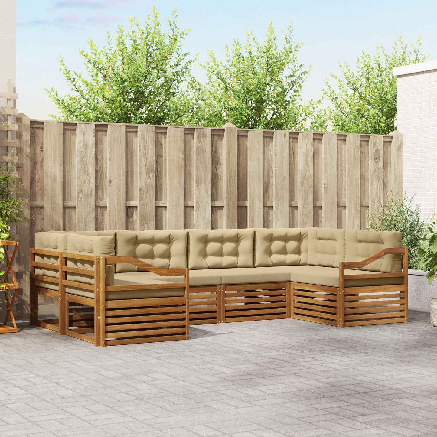 Outdoor-Sofagarnitur 6 stk. Natur und Beige Massivholz Akazie