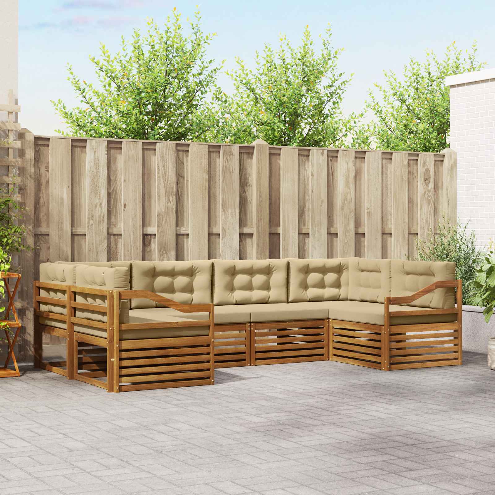 Outdoor-Sofagarnitur 6 stk. Natur und Beige Massivholz Akazie