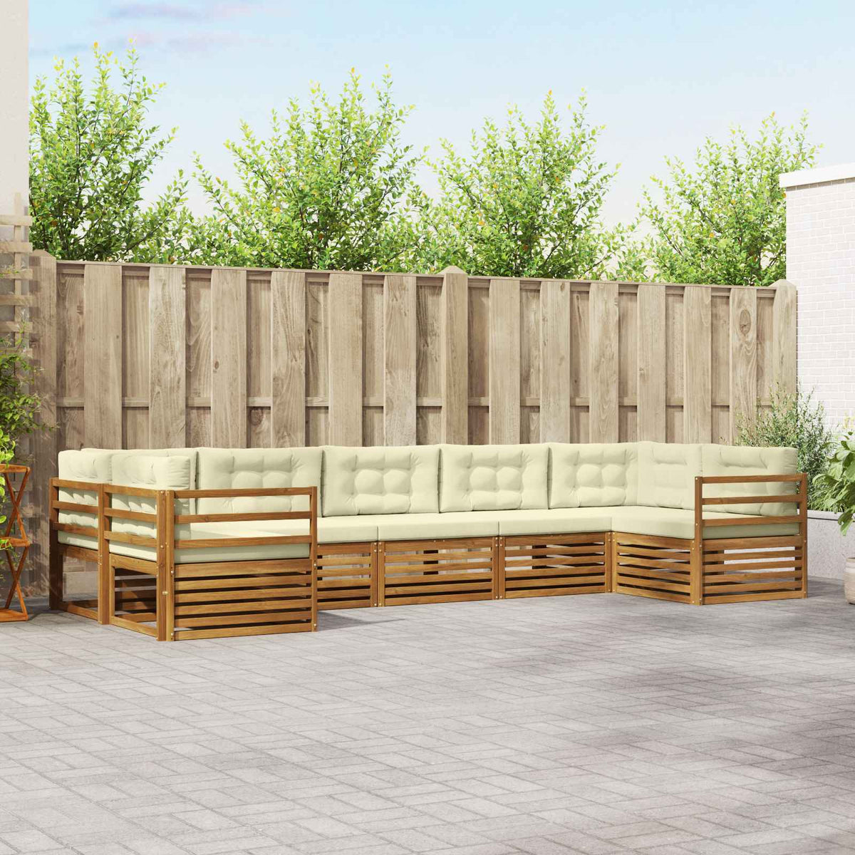 Outdoor-Sofagarnitur 7 stk. Natur und Creme Massivholz Akazie