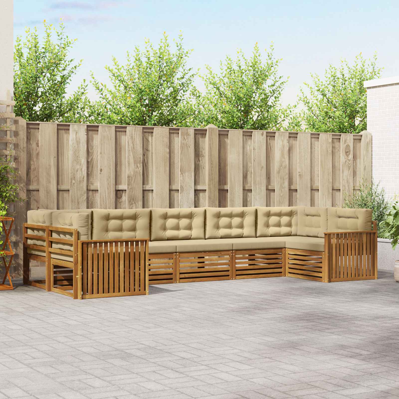Outdoor-Sofagarnitur mit Kissen 7 pcs Natur und Beige