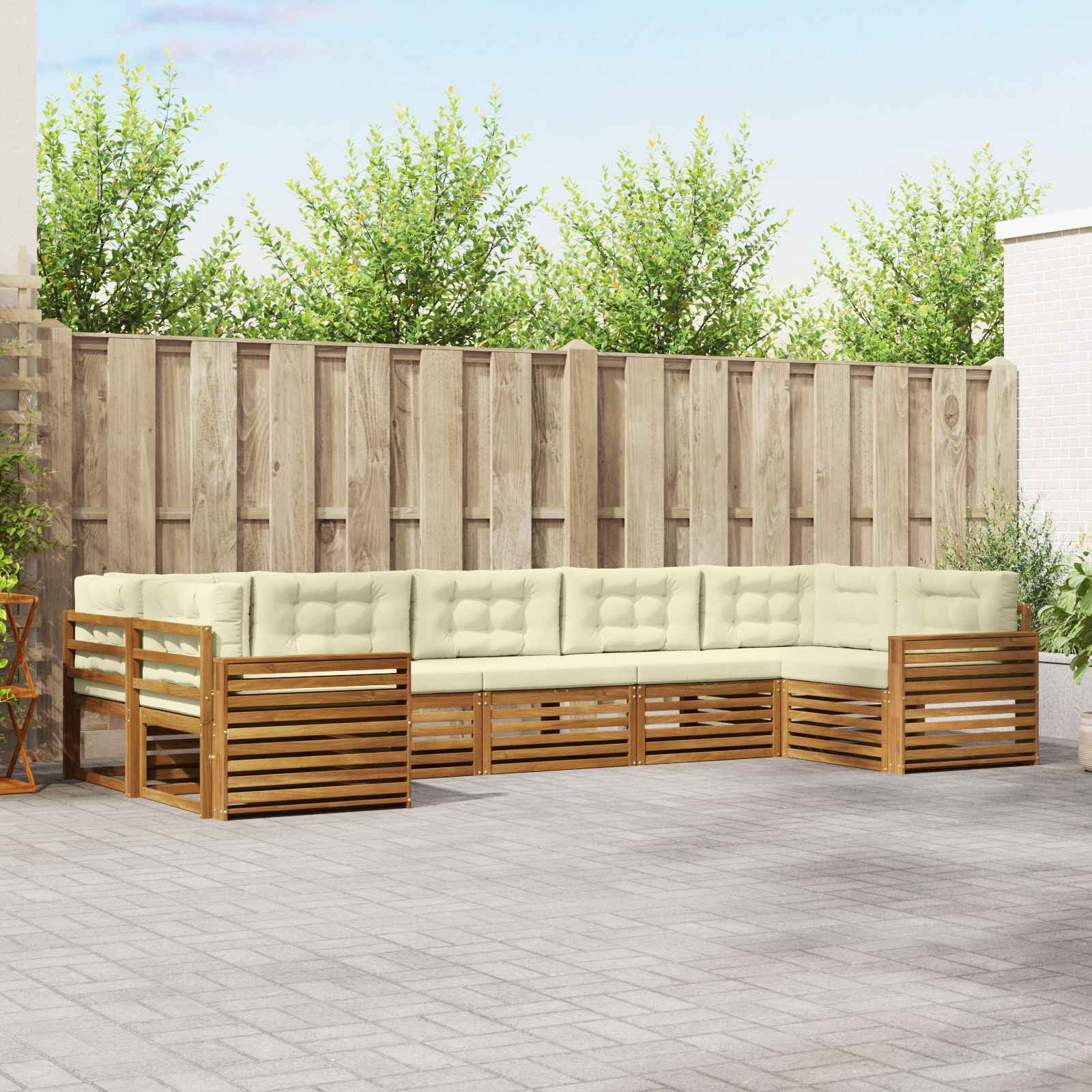 Outdoor-Sofagarnitur 7 stk. Natur und Creme Massivholz Akazie