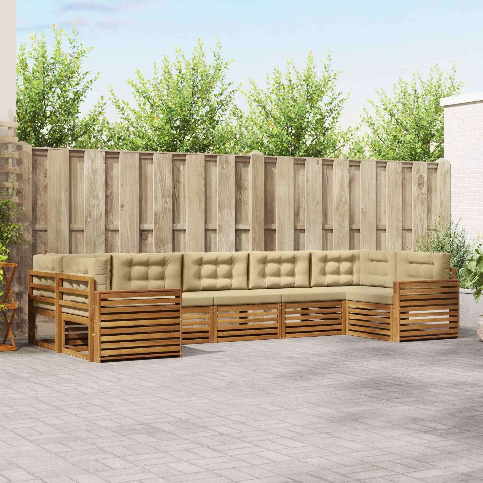 Outdoor-Sofagarnitur 7 stk. Natur und Beige Massivholz Akazie