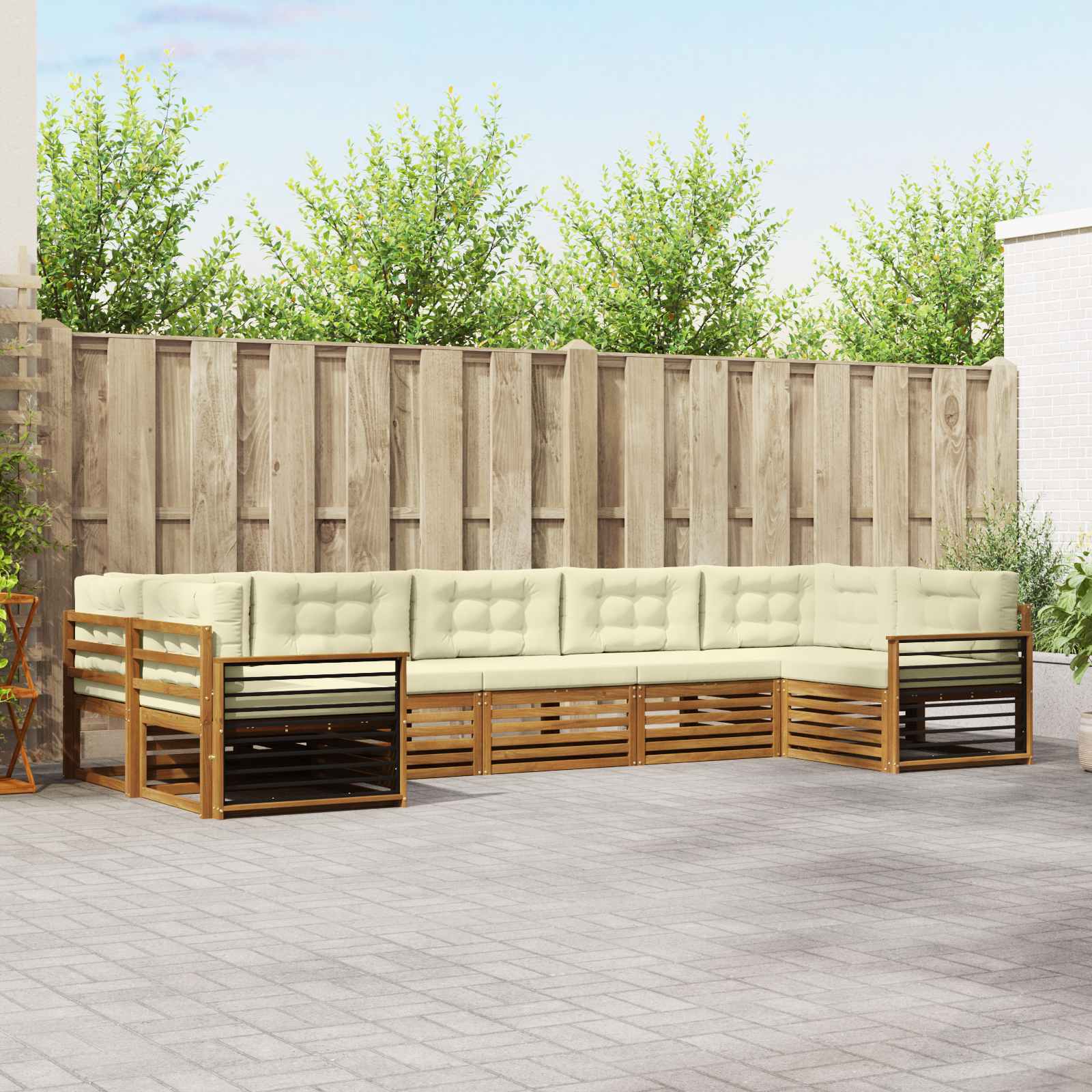 Outdoor-Sofagarnitur 7 stk. Natur und Creme Massivholz Akazie