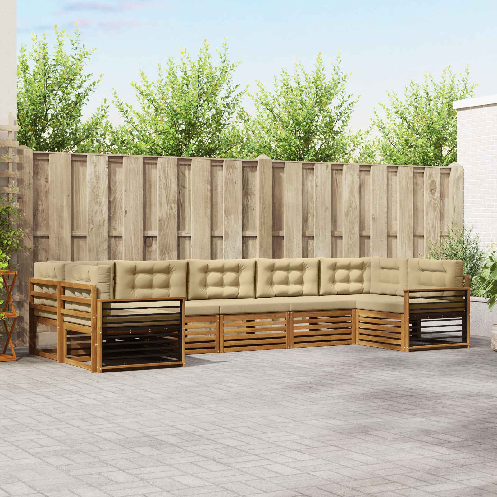 Outdoor-Sofagarnitur 7 stk. Natur und Beige Massivholz Akazie