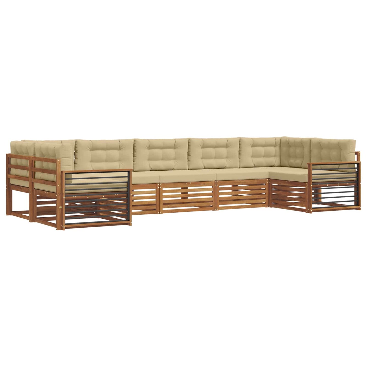 Outdoor-Sofagarnitur 7 stk. Natur und Beige Massivholz Akazie