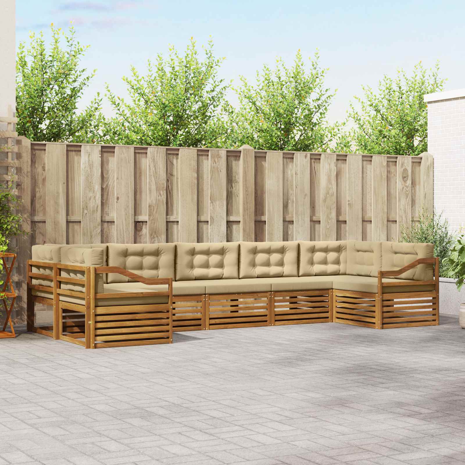 Outdoor-Sofagarnitur 7 stk. Natur und Beige Massivholz Akazie