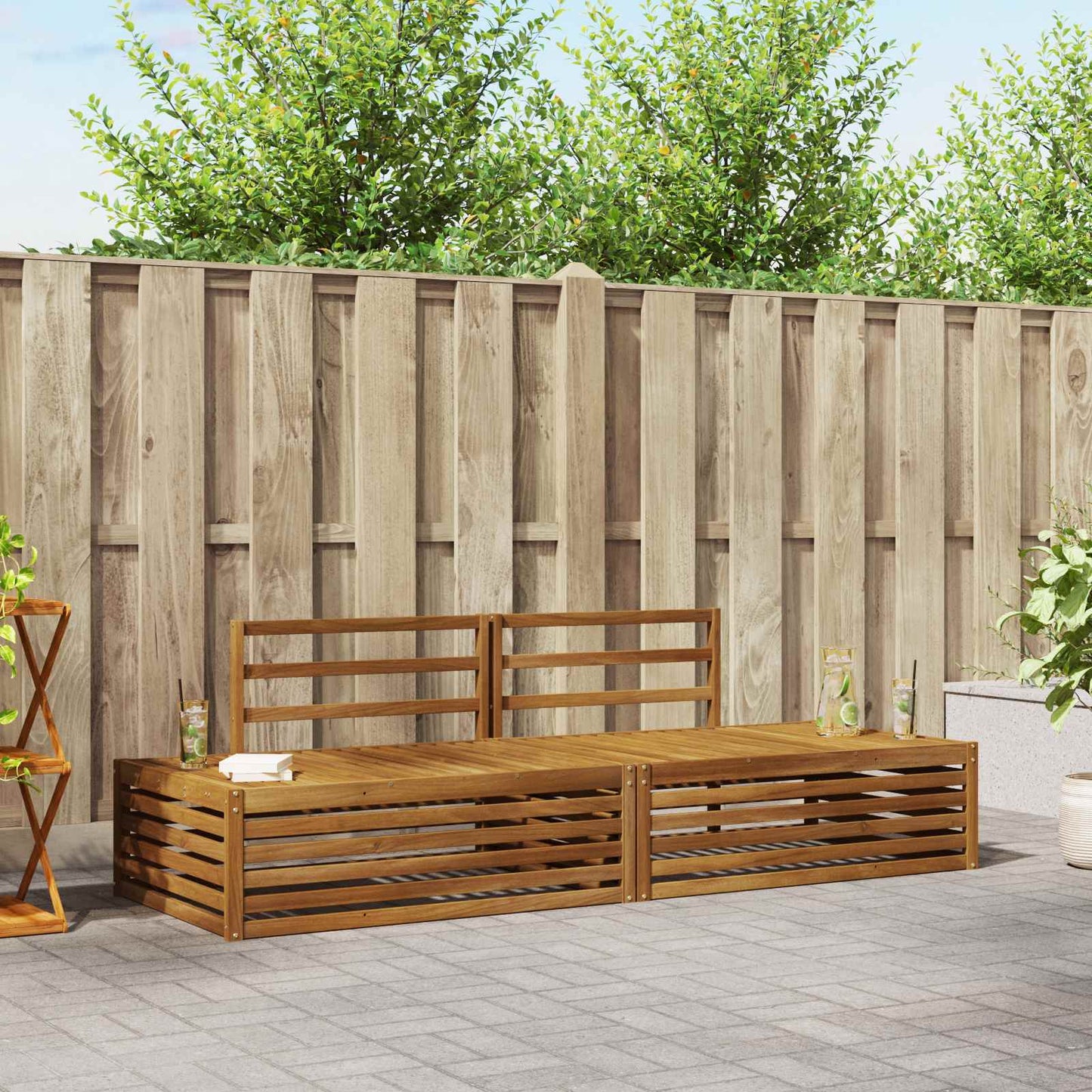 Outdoor-Sofagarnitur Natur 203,5 x 83 x 73 cm Massivholz Akazie