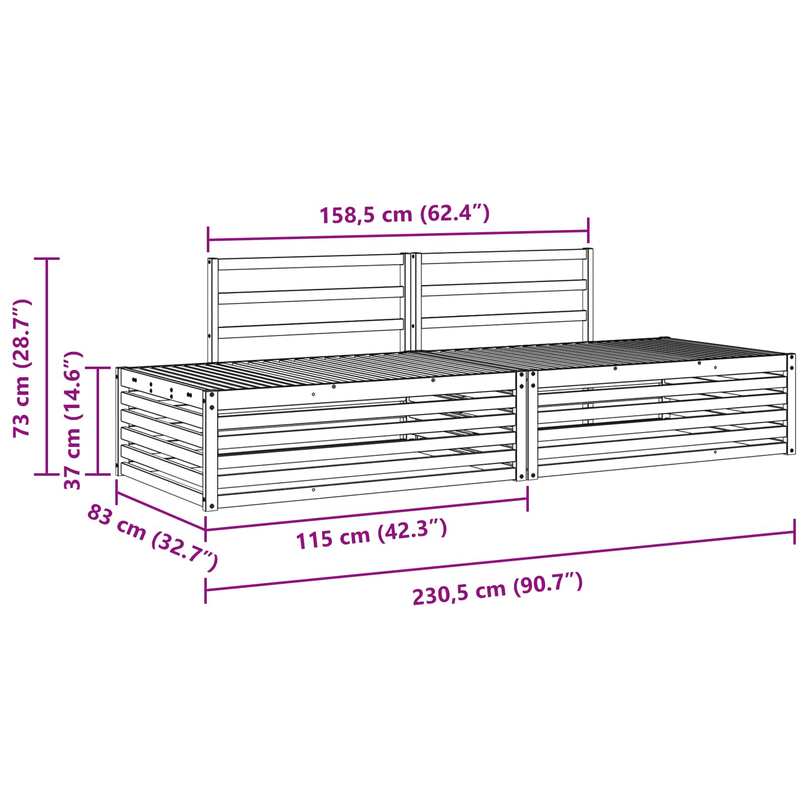 Outdoor-Sofagarnitur Natur 203,5 x 83 x 73 cm Massivholz Akazie