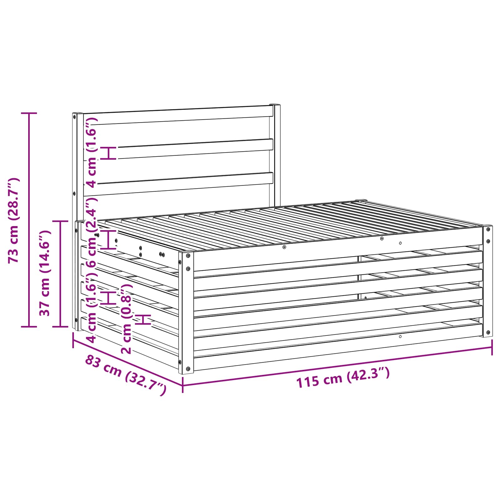 Outdoor-Sofagarnitur Natur 203,5 x 83 x 73 cm Massivholz Akazie