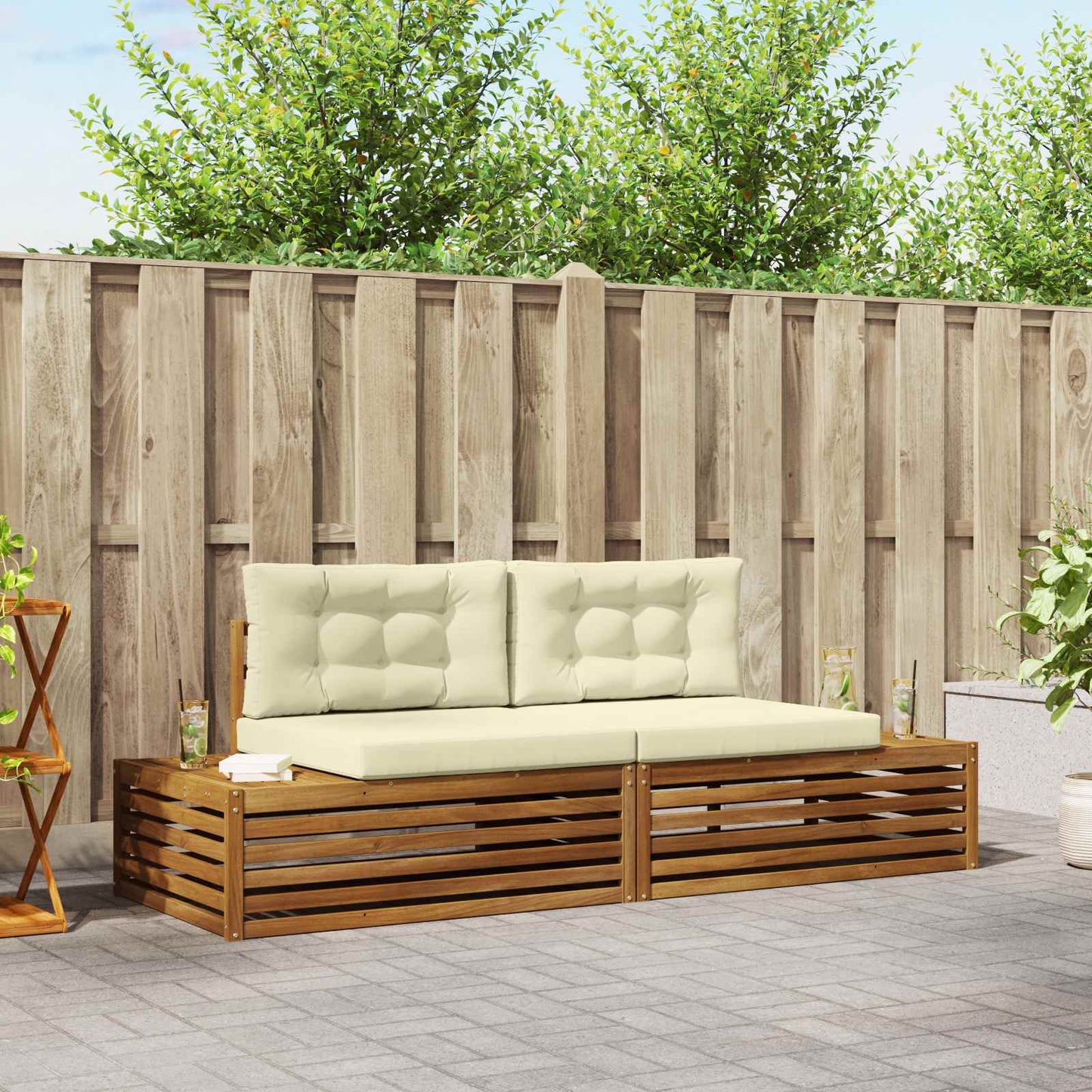 Outdoor-Sofagarnitur Natur und Creme 203,5 x 83 x 73 cm