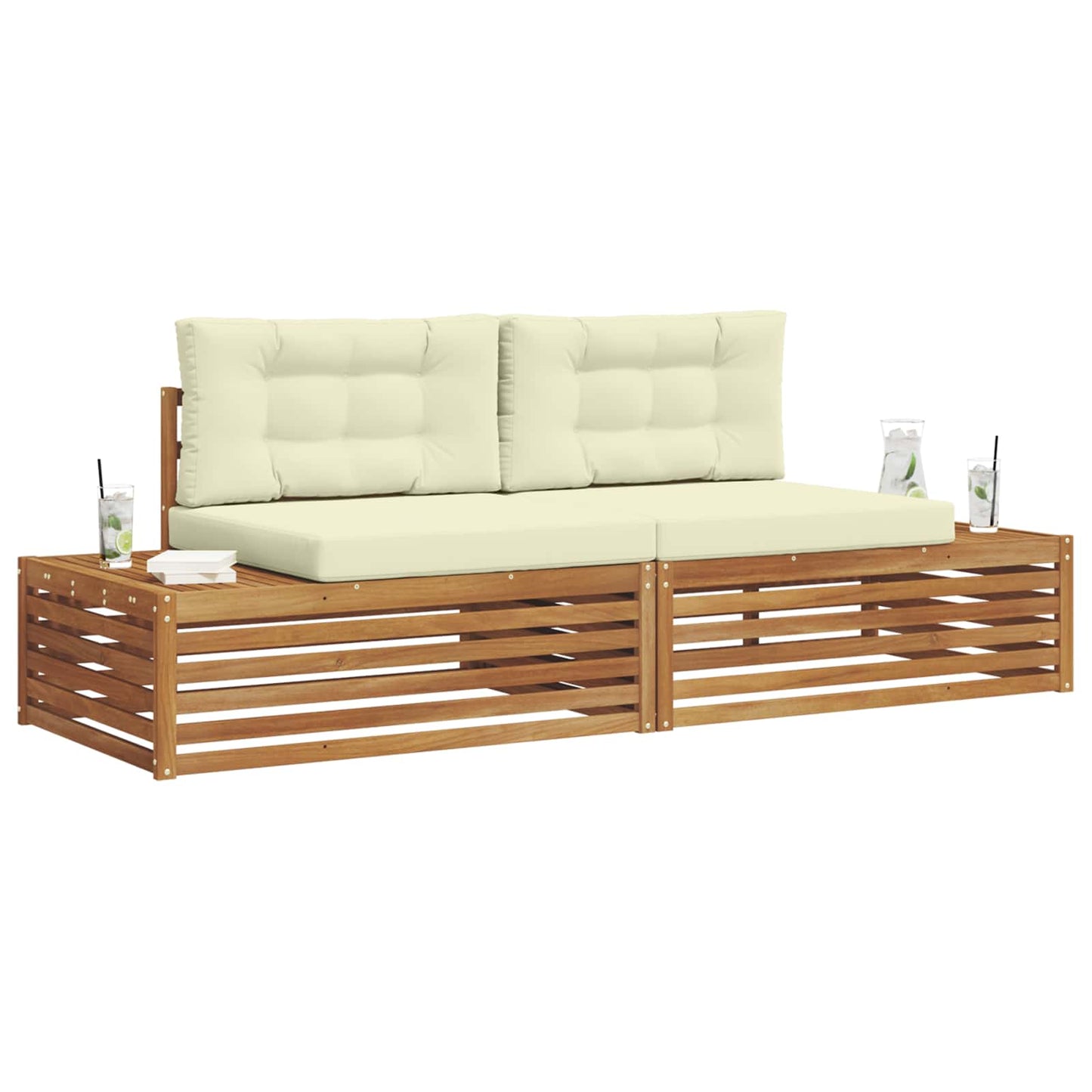 Outdoor-Sofagarnitur Natur und Creme 203,5 x 83 x 73 cm