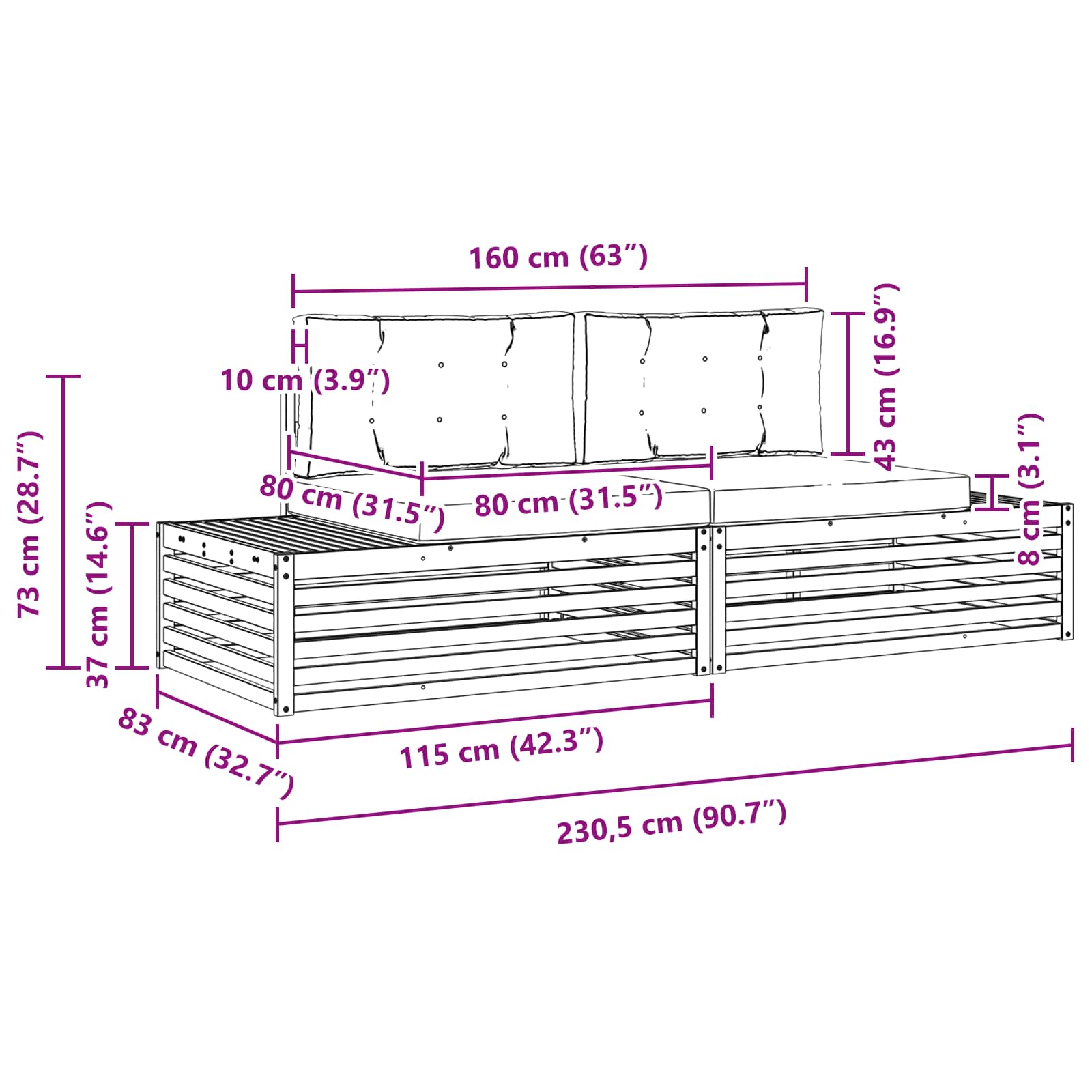 Outdoor-Sofagarnitur Natur und Creme 203,5 x 83 x 73 cm