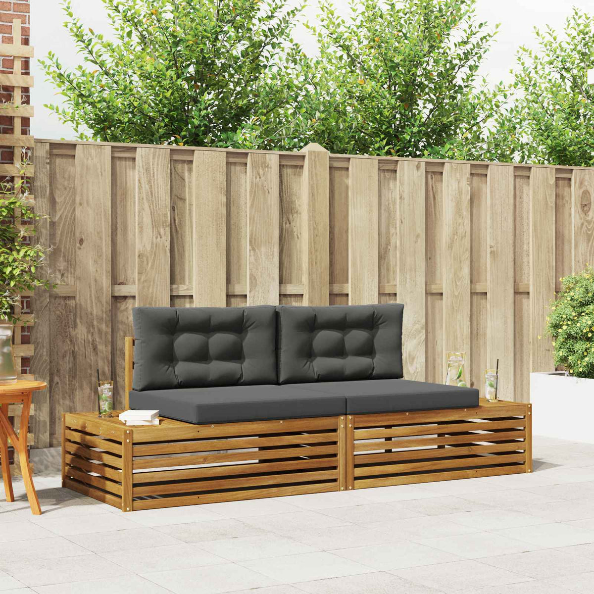 2 Stk. Outdoor-Sofagarnitur Massives Akazienholz und Polyester