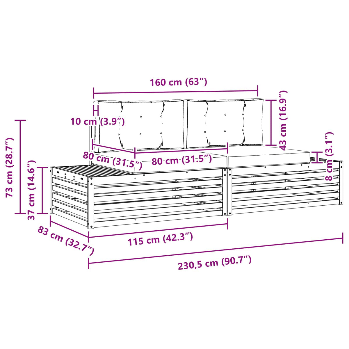 2 Stk. Outdoor-Sofagarnitur Massives Akazienholz und Polyester