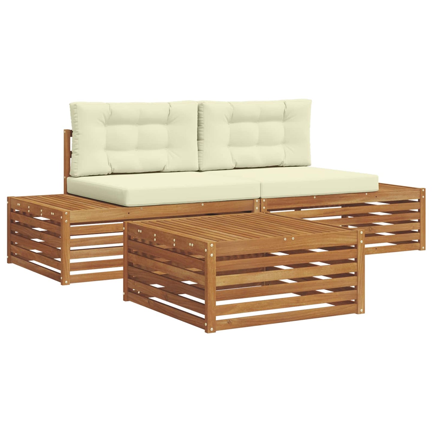 Outdoor-Sofagarnitur mit Kissen 3 Stück Natur und Creme