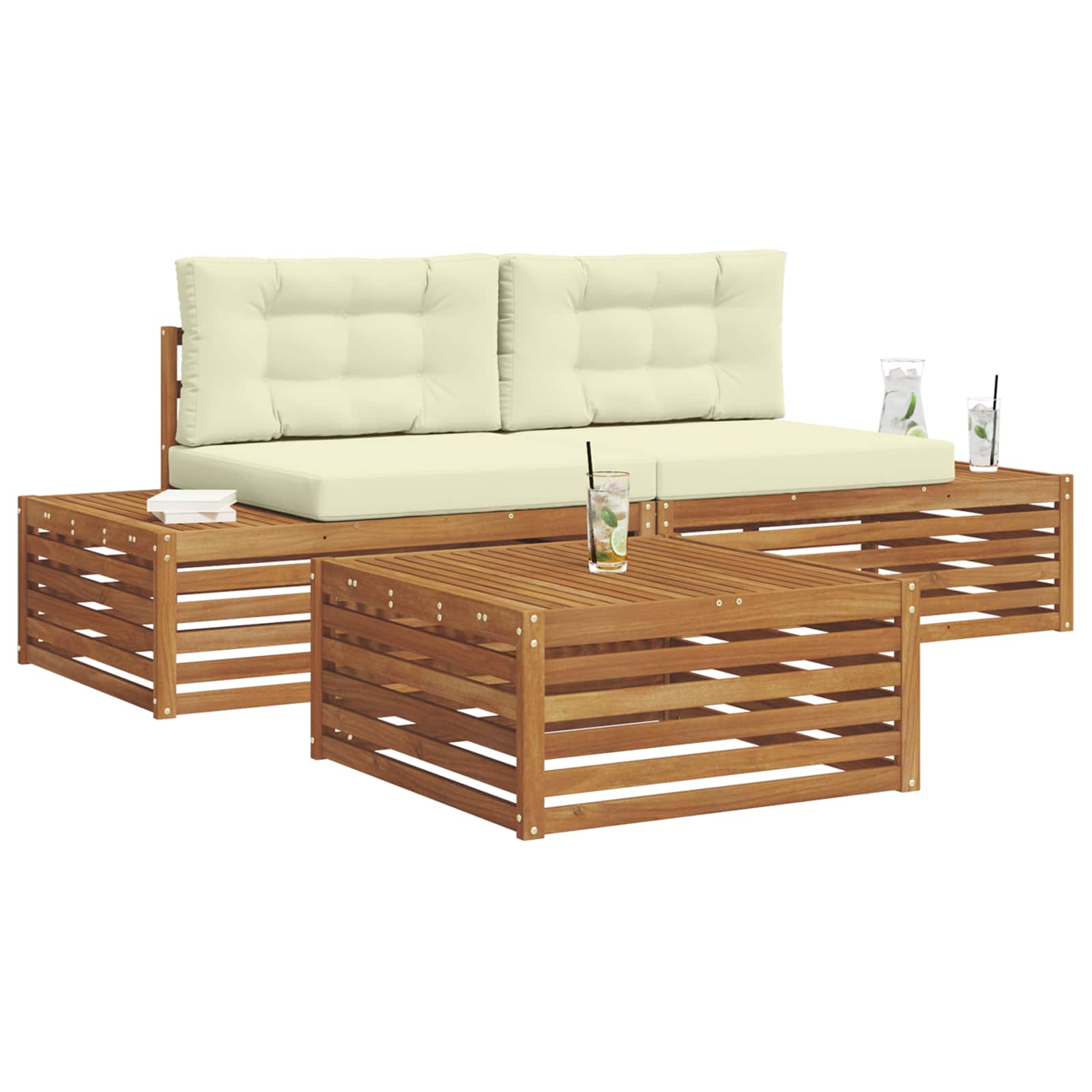 Outdoor-Sofagarnitur mit Kissen 3 Stück Natur und Creme