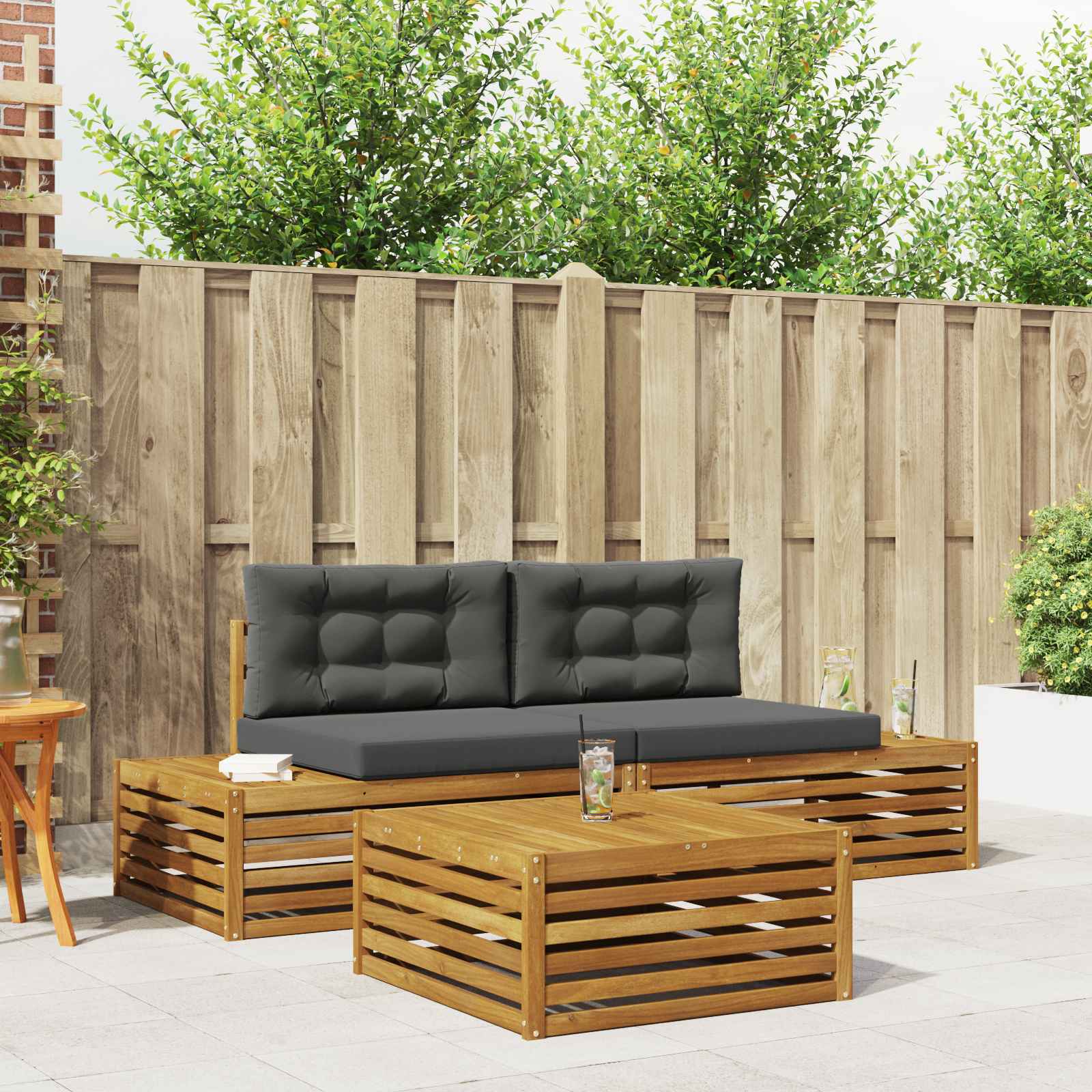 Outdoor-Sofagarnitur mit Kissen 3 Stück Natur und Anthrazit