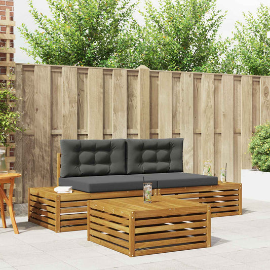 Outdoor-Sofagarnitur mit Kissen 3 Stück Natur und Anthrazit