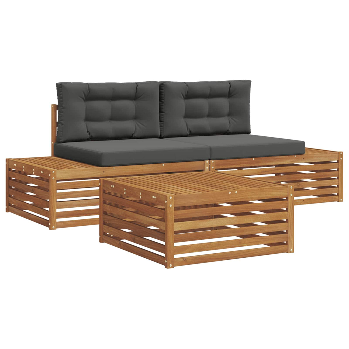 4 Stk. Outdoor-Sofagarnitur Massives Akazienholz und Polyester