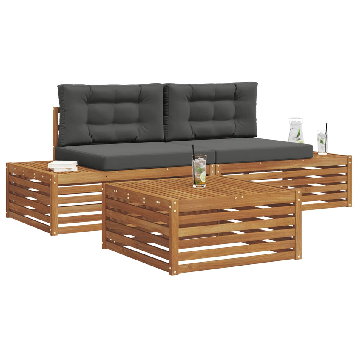 4 Stk. Outdoor-Sofagarnitur Massives Akazienholz und Polyester