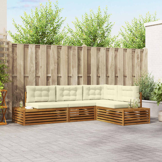 Outdoor-Sofagarnitur mit Kissen 4 Stück Natur und Creme