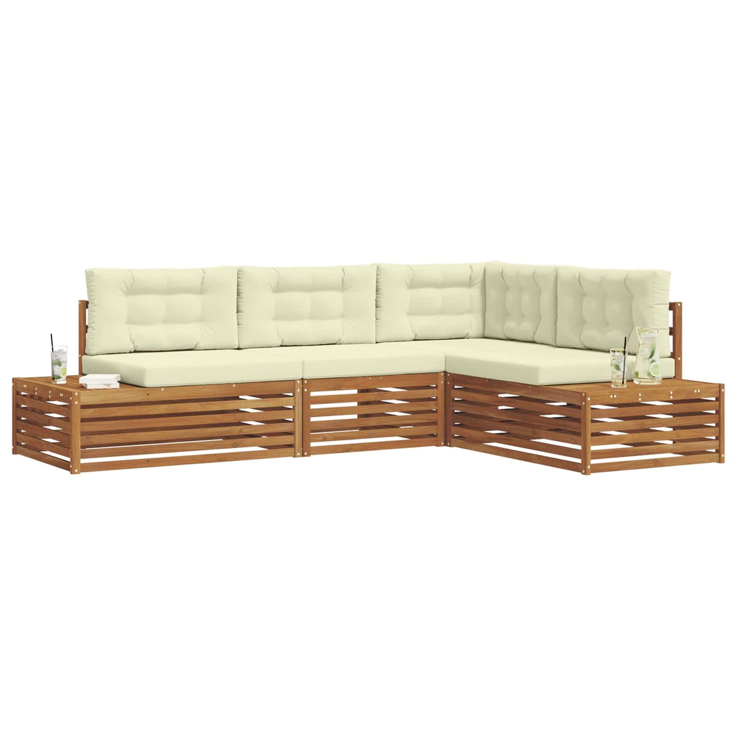 Outdoor-Sofagarnitur mit Kissen 4 Stück Natur und Creme