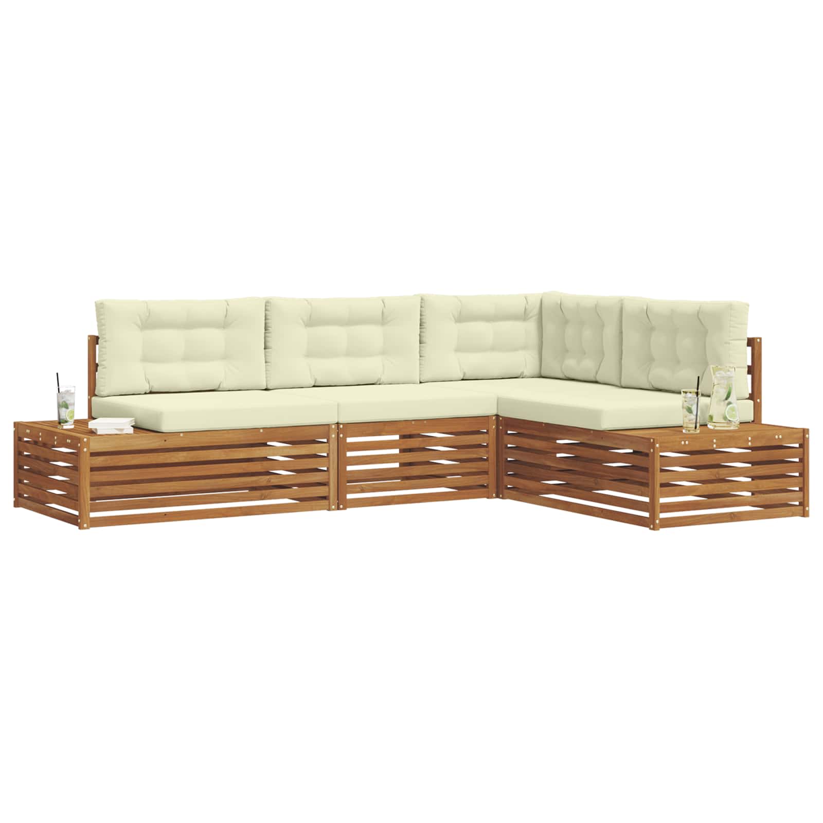 Outdoor-Sofagarnitur mit Kissen 4 Stück Natur und Creme