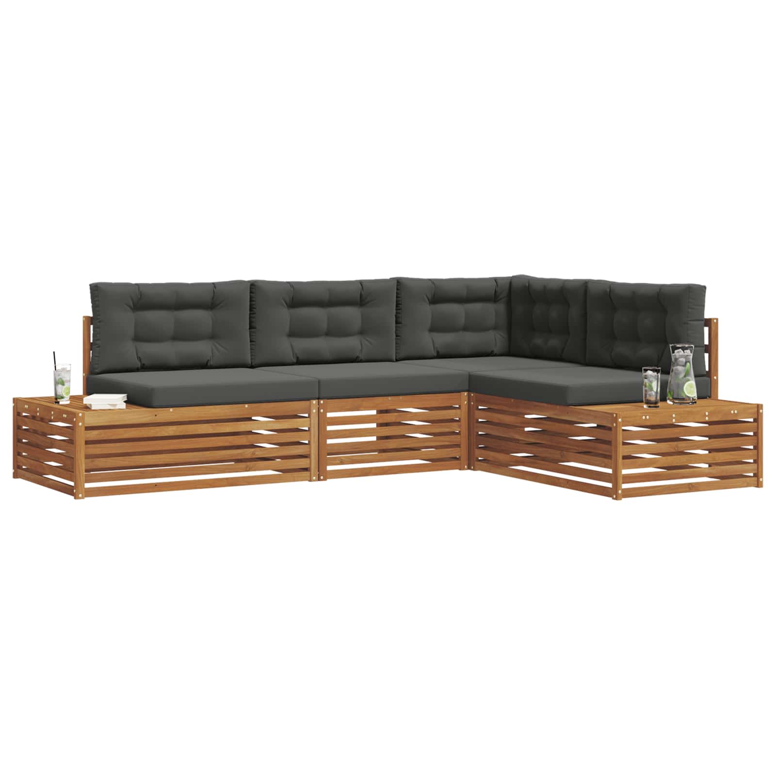 Outdoor-Sofagarnitur mit Kissen 4 Stück Natur und Anthrazit