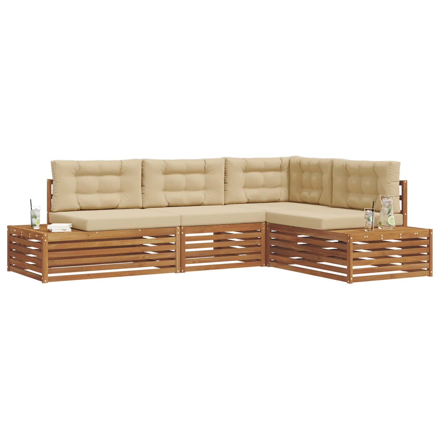 Outdoor-Sofagarnitur mit Kissen 4 Stück Natur und Beige