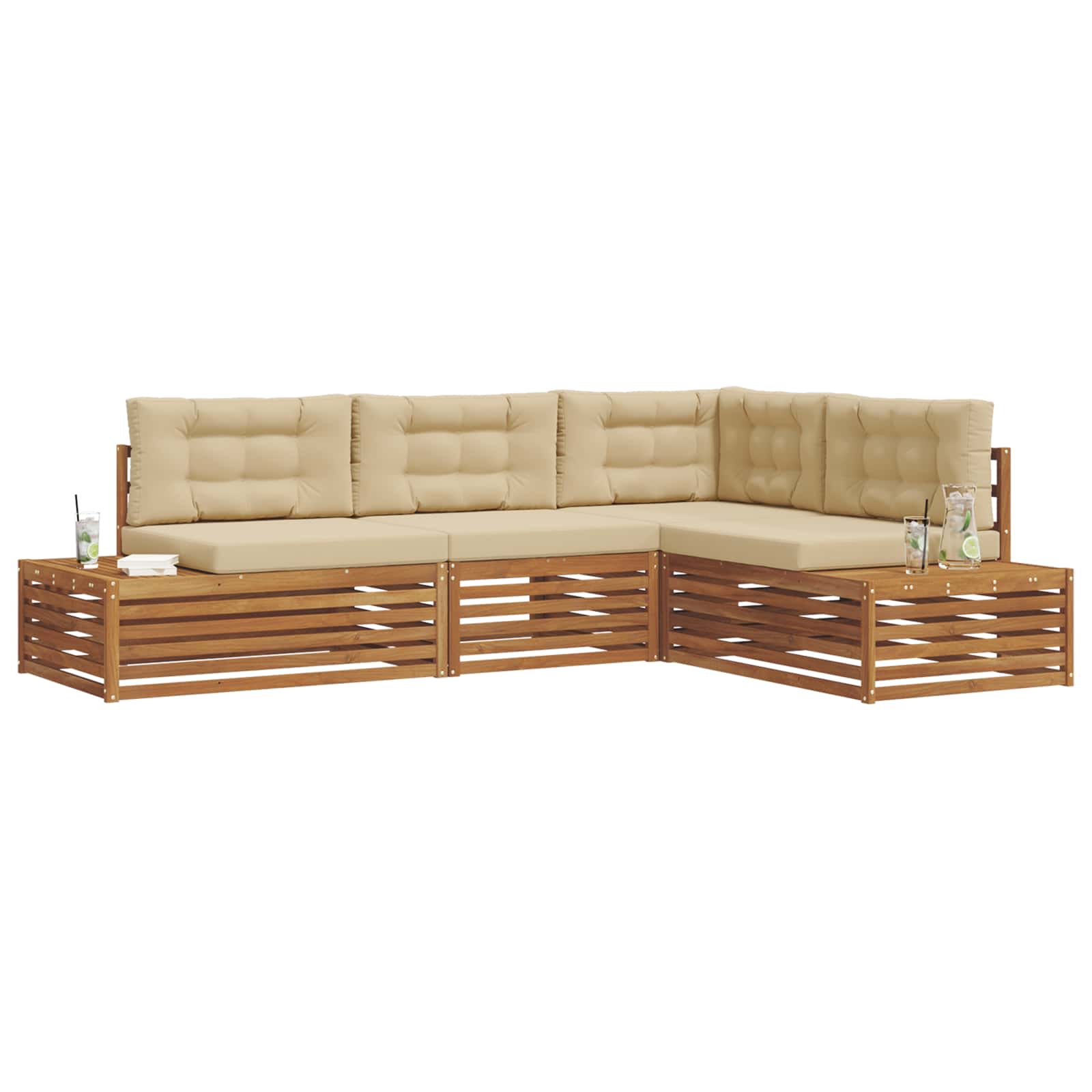 Outdoor-Sofagarnitur mit Kissen 4 Stück Natur und Beige