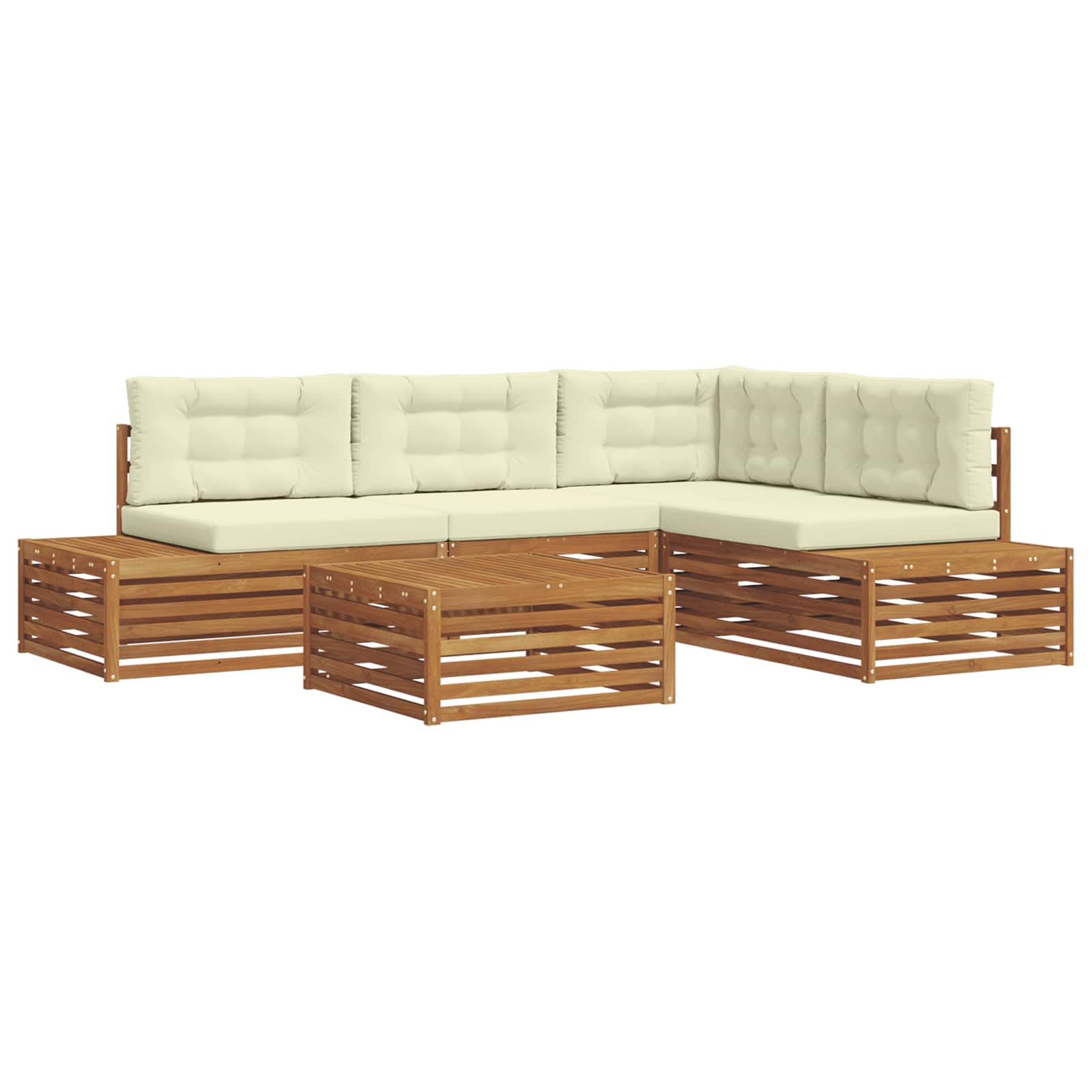 Outdoor-Sofagarnitur mit Kissen 5 Stück Natur und Creme