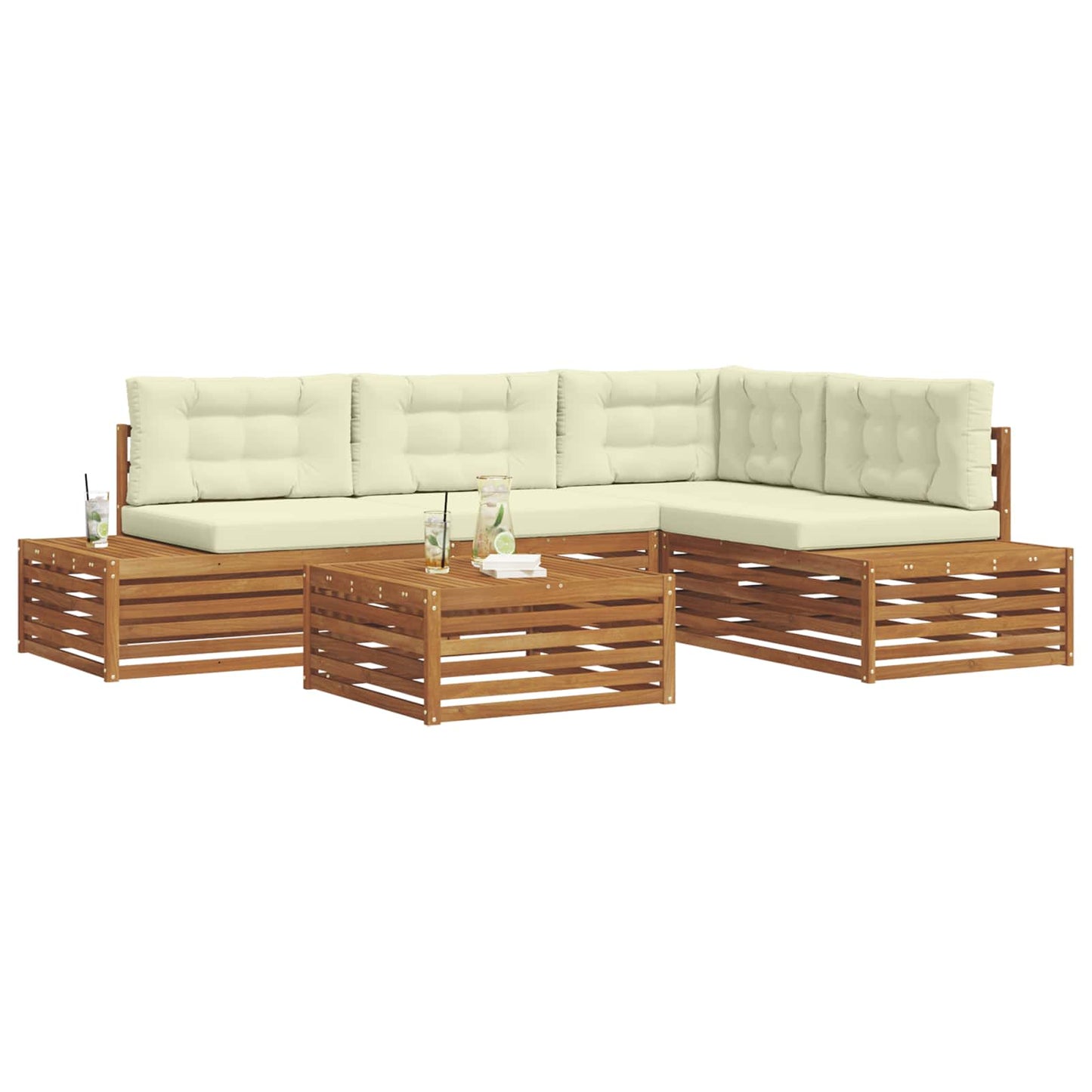 Outdoor-Sofagarnitur mit Kissen 5 Stück Natur und Creme