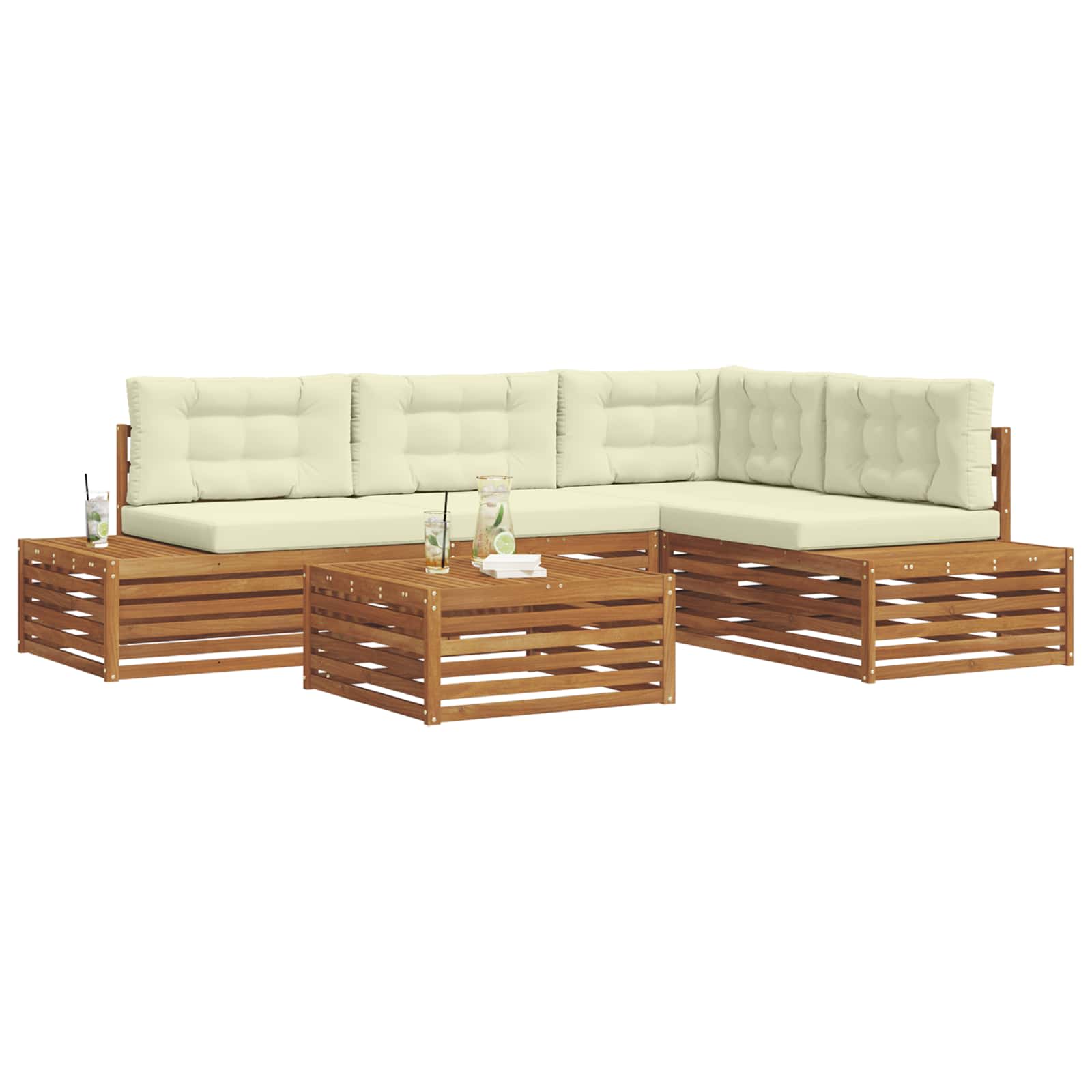 Outdoor-Sofagarnitur mit Kissen 5 Stück Natur und Creme