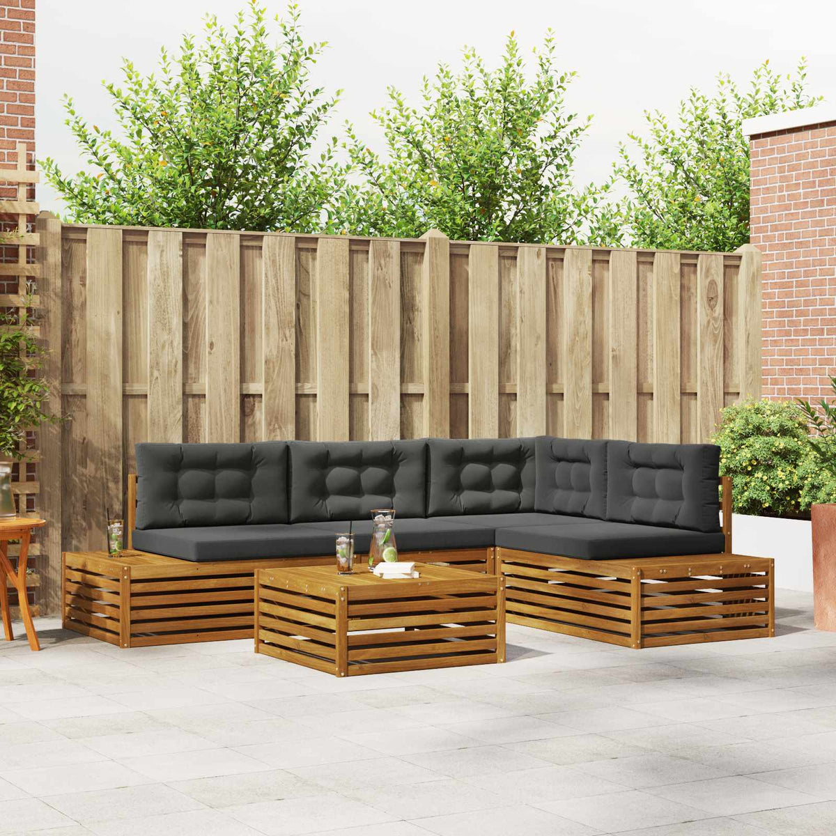 Outdoor-Sofagarnitur mit Kissen 5 Stück Natur und Anthrazit