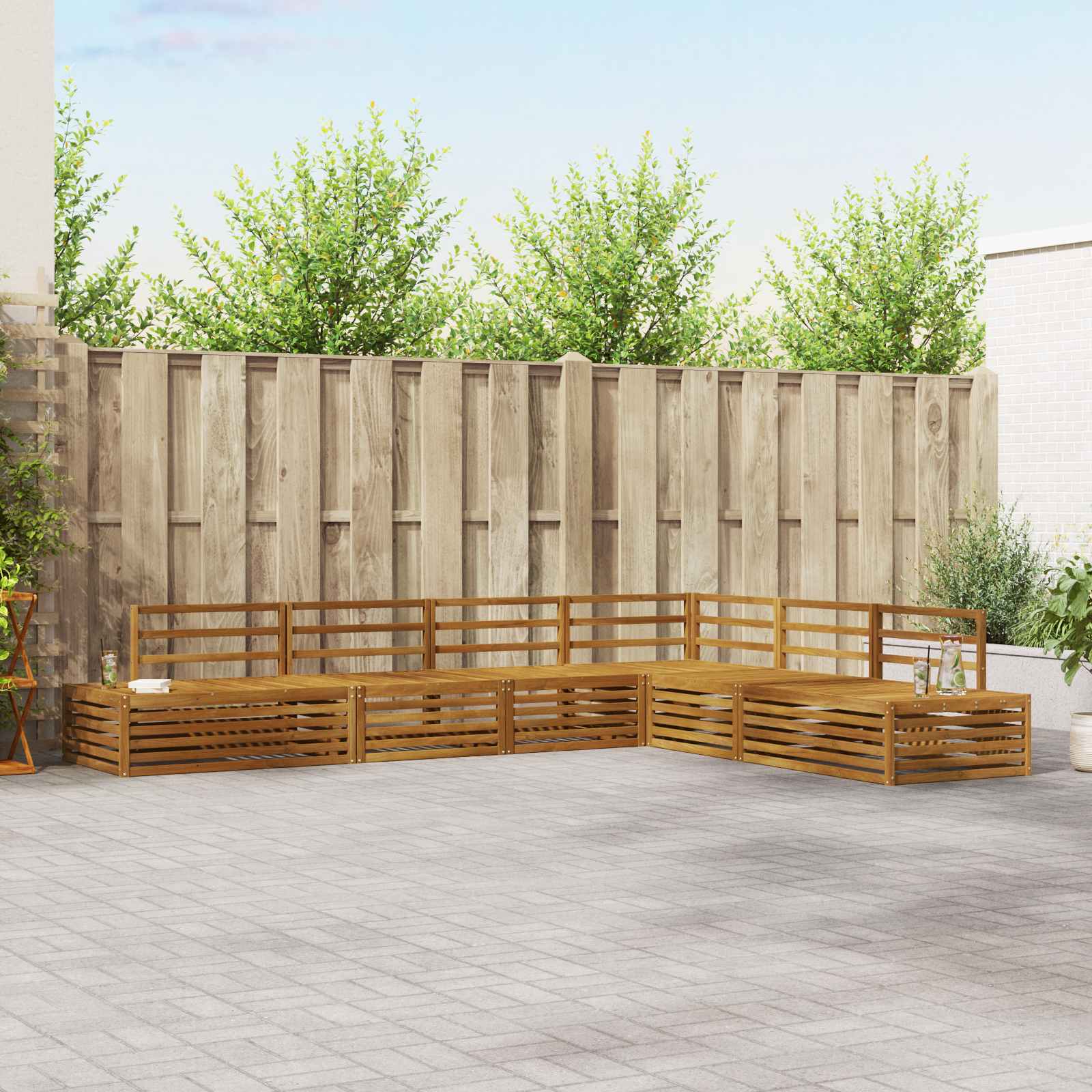Outdoor-Sofagarnitur 6 Stück Natur Massivholz Akazie