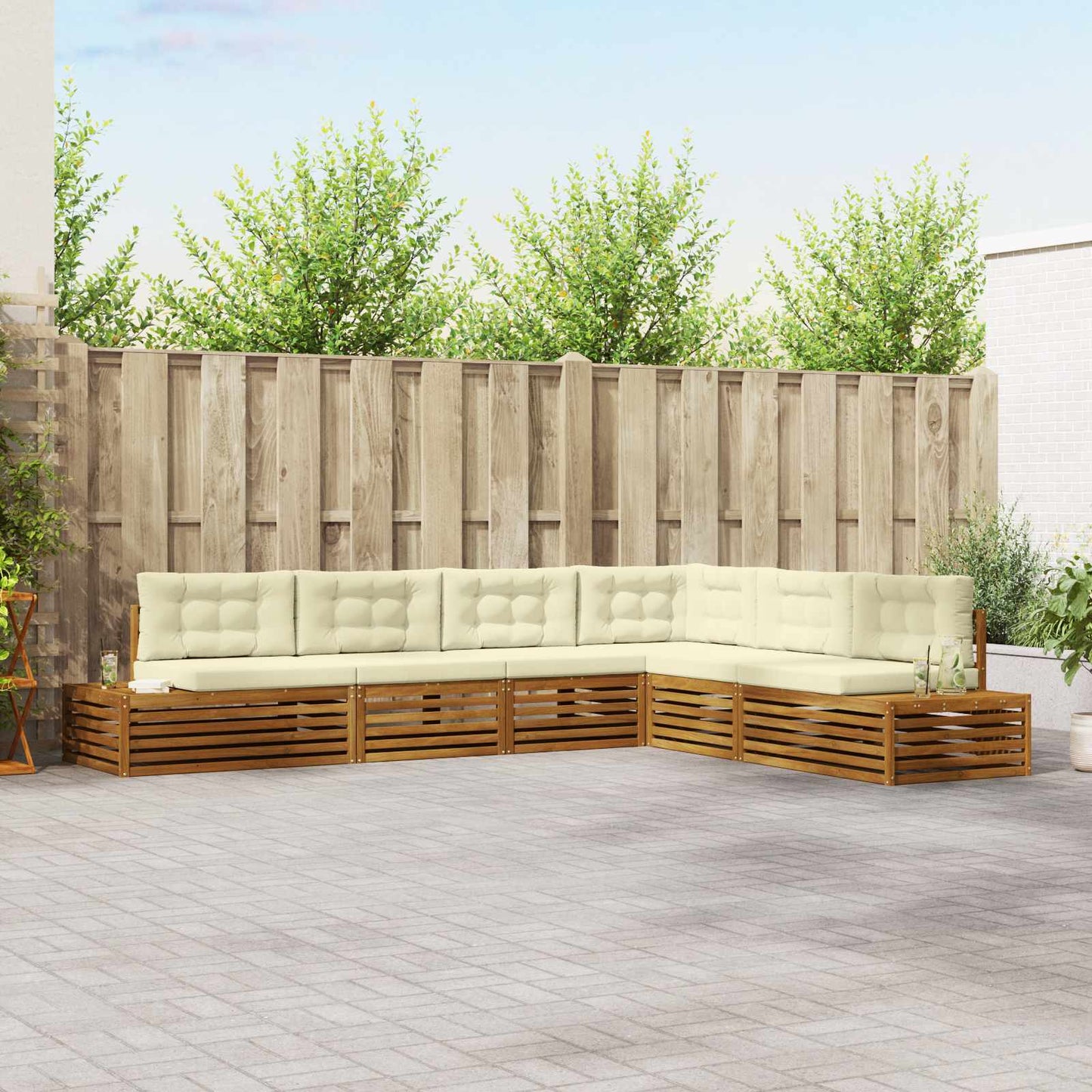 Outdoor-Sofagarnitur mit Kissen 6 Stück Natur und Creme