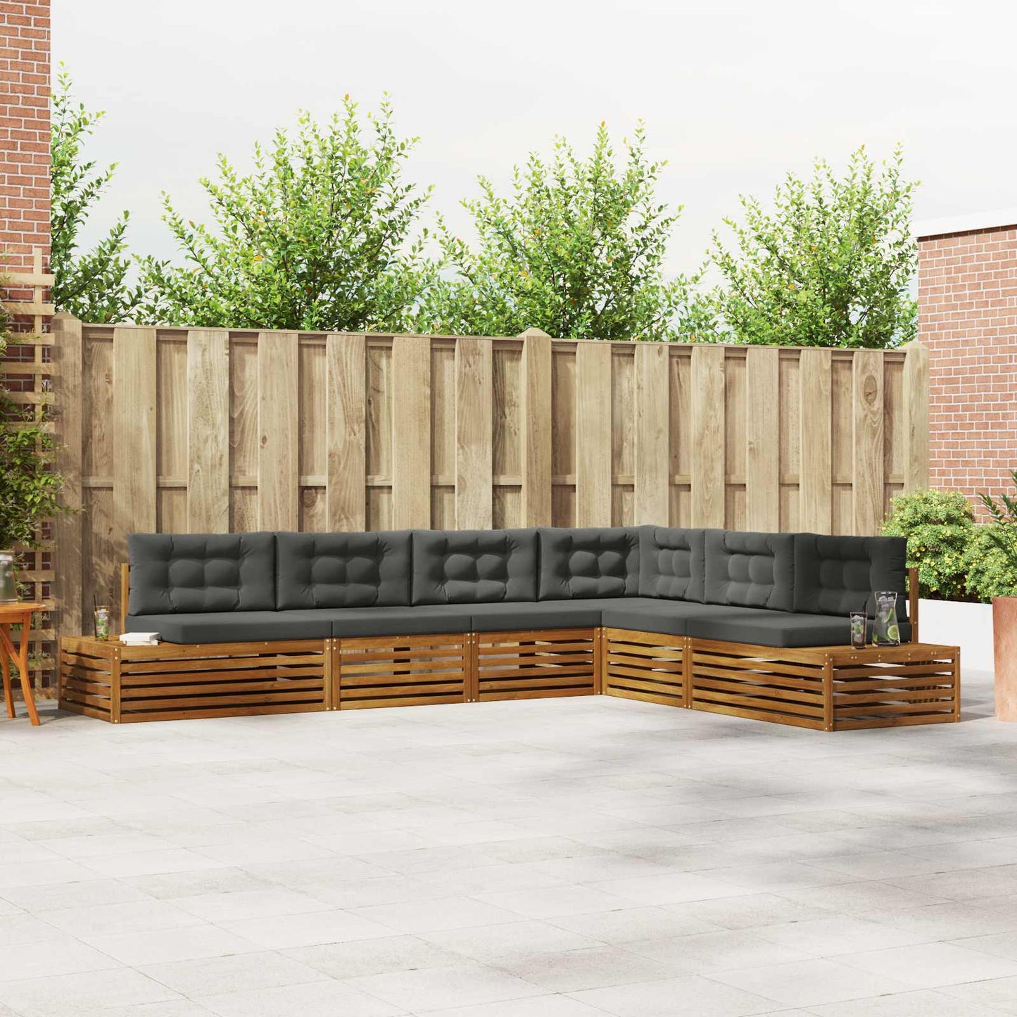 Outdoor-Sofagarnitur mit Kissen 6 Stück Natur und Anthrazit
