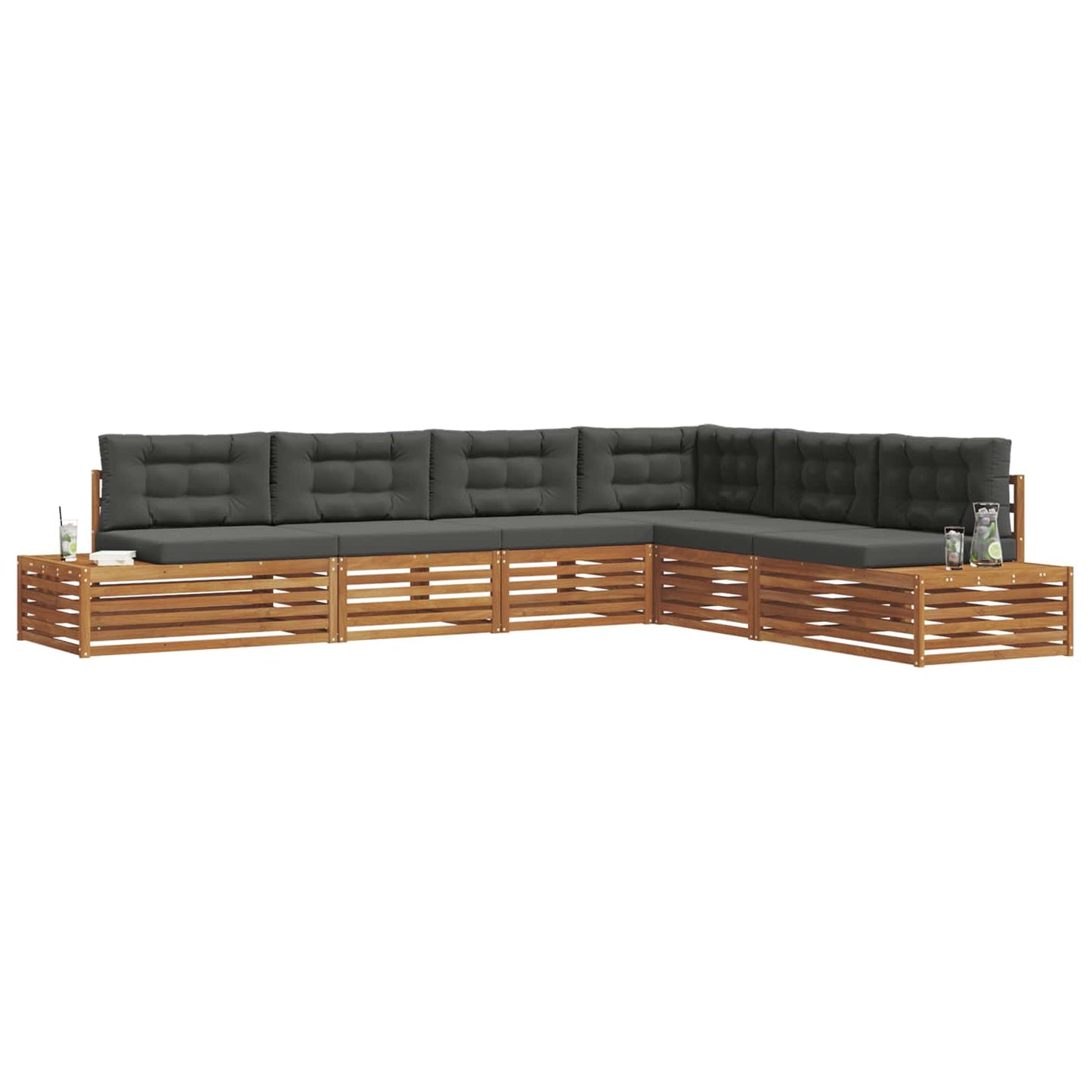 Outdoor-Sofagarnitur mit Kissen 6 Stück Natur und Anthrazit
