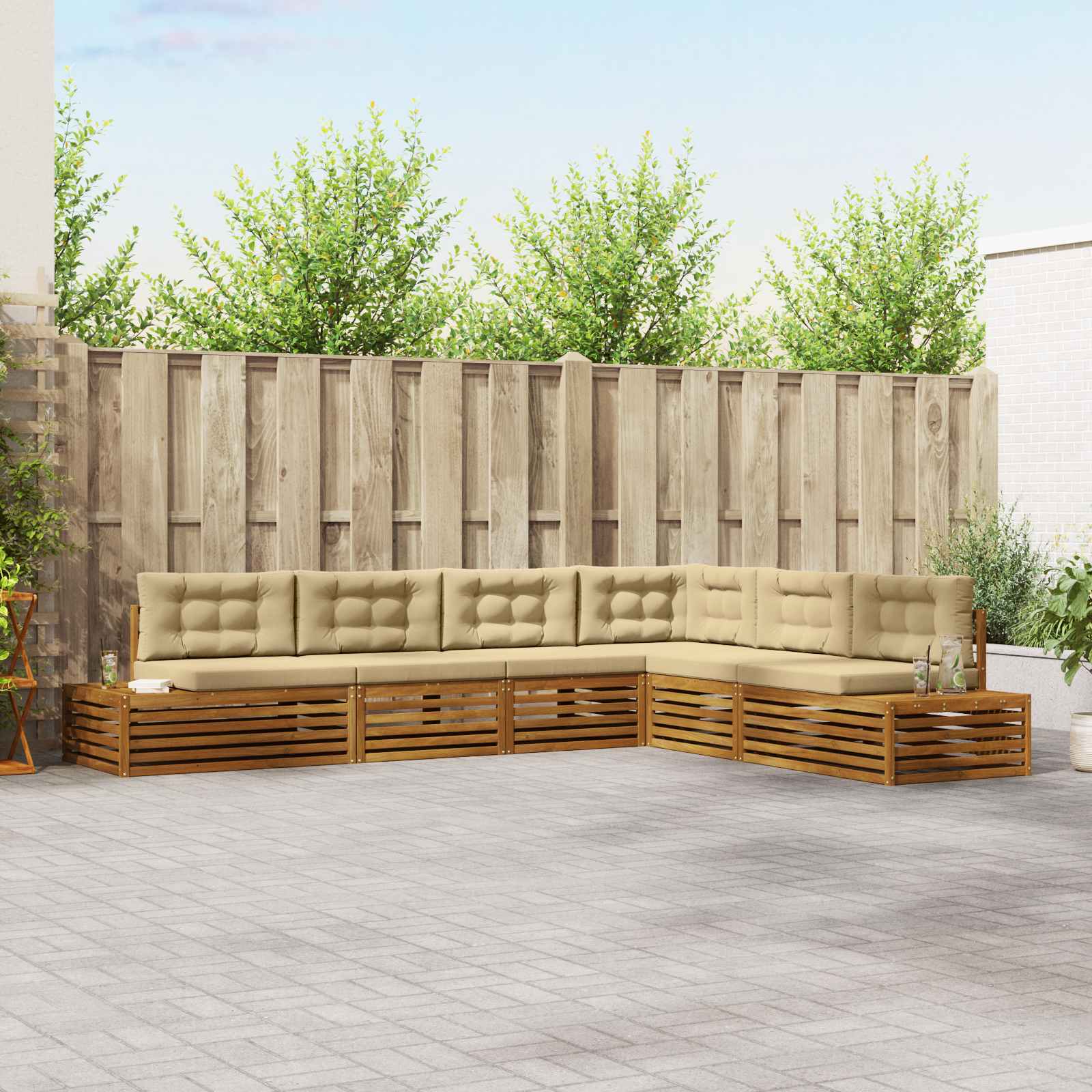 Outdoor-Sofagarnitur mit Kissen 6 Stück Natur und Beige