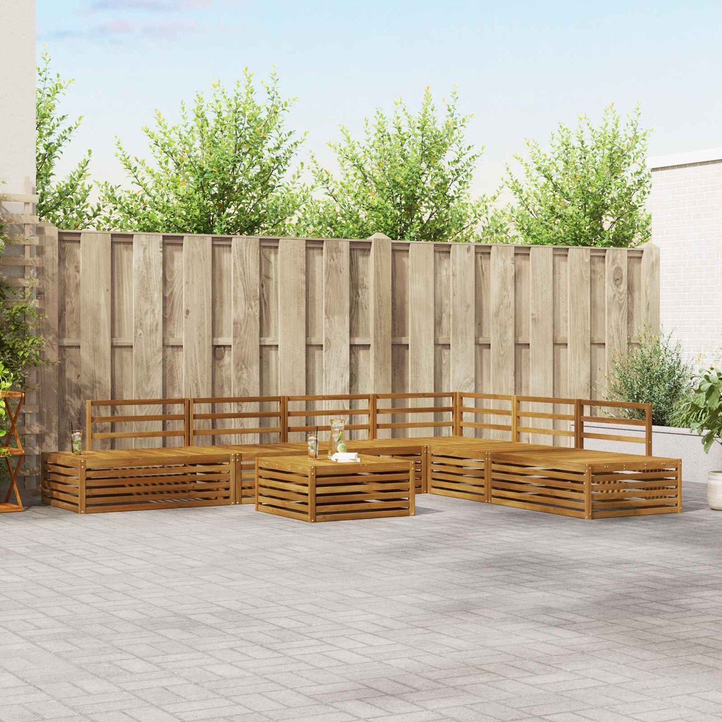Outdoor-Sofagarnitur 7 Stück Natur Massivholz Akazie