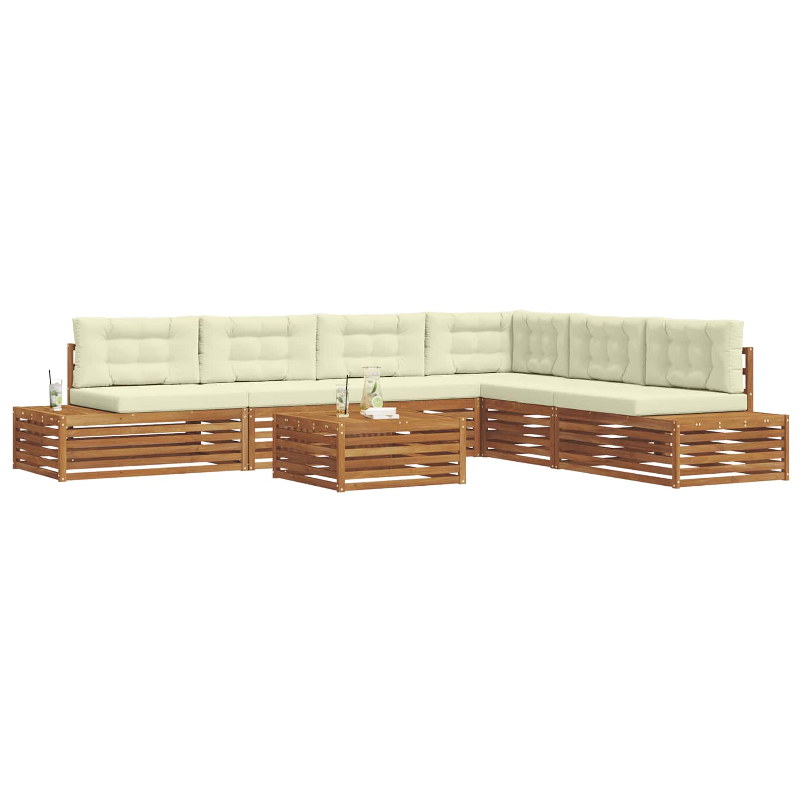 Outdoor-Sofagarnitur mit Kissen 7 Stück Natur und Creme