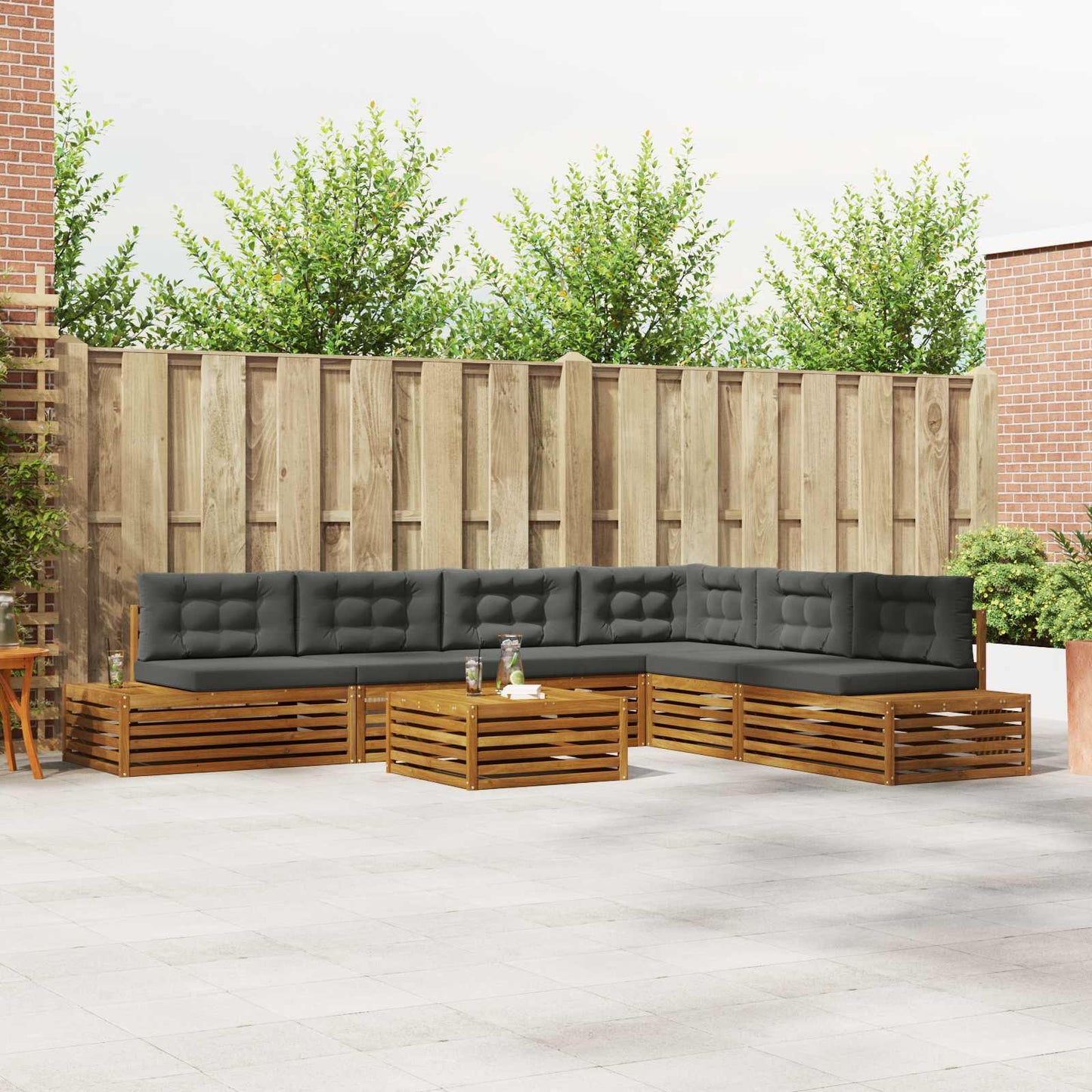 Outdoor-Sofagarnitur mit Kissen 7 Stück Natur und Anthrazit