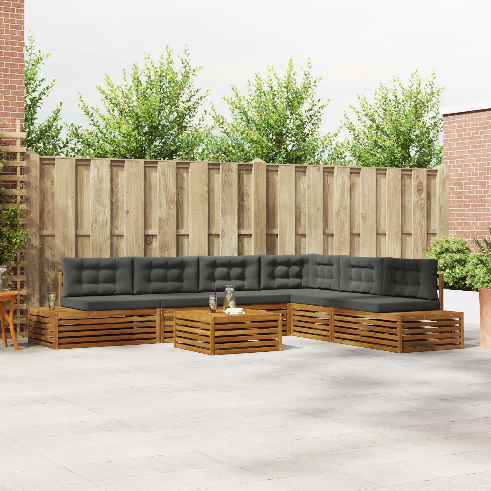 Outdoor-Sofagarnitur mit Kissen 7 Stück Natur und Anthrazit