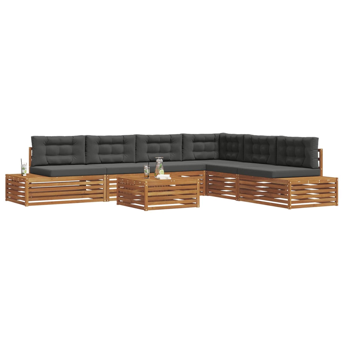 Outdoor-Sofagarnitur mit Kissen 7 Stück Natur und Anthrazit